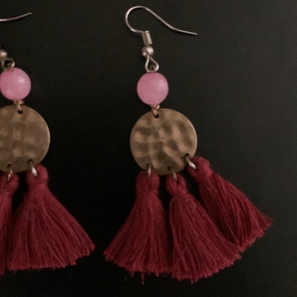 Anthropologie Earrings Tassels Pink Dangle Bead Shepherd’s Hook Summer Vacation - Picture 5 of 11